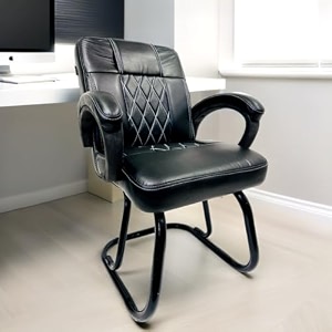 goyal steel amp furniture executive office chair home study reception library chair with arm rest and cushioned seat back 1 white black powder coated double pipe frame