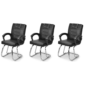 goyal steel amp furniture executive office chair home study reception library chair with arm rest and cushioned seat back 3 black double pipe frame