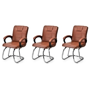 goyal steel amp furniture executive office chair home study reception library chair with arm rest and cushioned seat back 3 brown double pipe frame