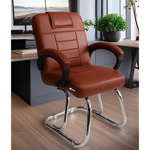 goyal steel amp furniture executive office chair home study reception library chair with arm rest and cushioned seat back chair 1 brown double pipe frame