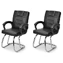 Goyal steel &amp; furniture Executive Office Chair Home Study Reception Library Chair with arm Rest and Cushioned seat Back (2, Black, Double Pipe Frame)