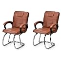 Goyal steel &amp; furniture Executive Office Chair Home Study Reception Library Chair with arm Rest and Cushioned seat Back (2, Brown, Double Pipe Frame)