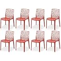 Goyal steel &amp; furniture Plastic Web Designer, Outdoor Without Arm Chair (Jali) Gloss Finish Standard Chair for Home Reception Study Office Plastic Chair (8, Red, Standard)