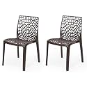 Goyal steel &amp; furniture Plastic Web Chair Outdoor Without Arm Chair (Jali) Gloss Finish Standard Chair for Home Reception Study Office Plastic Chair (2, Brown, Standard)