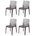 Goyal steel &amp; furniture Plastic Web Chair Outdoor Without Arm Chair (Jali) Gloss Finish Standard Chair for Home Reception Study Office Plastic Chair (4, Brown, Standard)