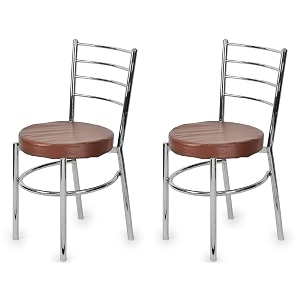 goyal steel amp furniture steel dining chair with cushion comfortable multi-purpose chair heavy duty for caf study hostel restaurant home office 2 brown standard