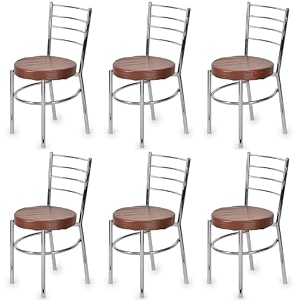 goyal steel amp furniture steel dining chair with cushion comfortable multi-purpose chair heavy duty for caf study hostel restaurant 6 brown standard