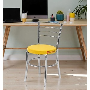 goyal steel amp furniture steel dining chair with cushion comfortable multi-purpose chair heavy duty for caf study hostel restaurant 2 yellow standard