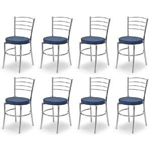goyal steel amp furniture steel dining chair with cushion comfortable multi-purpose chair heavy duty for caf study hostel restaurant 8 blue standard