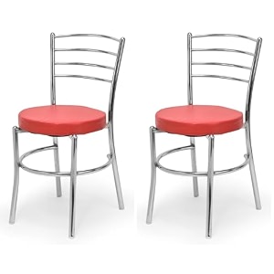 goyal steel amp furniture steel dining chair with cushion comfortable multi-purpose chair heavy duty for caf study hostel restaurant home office 2 red standard