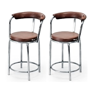 goyal steel amp furniture exclusive stainless steel multipurpose stool with footrest -modern comfortable cushioned chair for bar cafe salon reception outdoors 2 brown