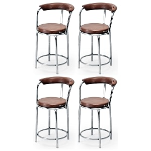 goyal steel amp furniture exclusive stainless steel multipurpose stool with footrest -modern comfortable cushioned chair for bar cafe salon reception outdoors 4 brown