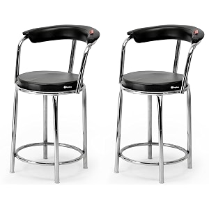 goyal steel amp furniture exclusive stainless steel multipurpose stool with footrest -modern comfortable cushioned chair for bar cafe salon reception outdoors 2 black