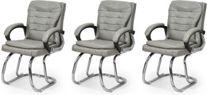 goyal steel  furniture industries ultimate comfort chair visitor cushion chair for home office leatherette office arm chair grey set of 3 optional installation available