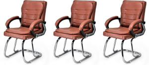 goyal steel  furniture industries ultimate comfort chair visitor cushion chair for home office leatherette office arm chair brown set of 3 optional installation available