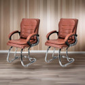 Goyal Steel & Furniture Industries Ultimate Comfort chair Visitor Cushion Chair for home office Leatherette Office Arm Chair (Brown, Set of 2, Optional Installation Available)