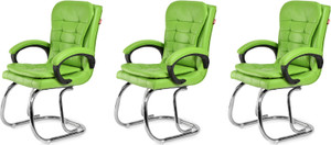 goyalson ergonomic visitor chair for office  home comfortable  durable design leatherette office adjustable arm chair green set of 3 optional installation available