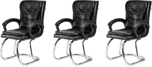 goyalson ergonomic visitor chair for office  home comfortable  durable design leatherette office adjustable arm chair black set of 3 optional installation available