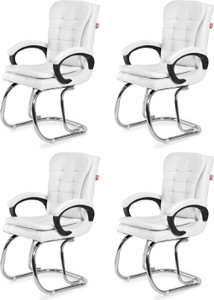 goyalson ergonomic visitor chair for office  home comfortable  durable design leatherette office adjustable arm chair white set of 4 optional installation available