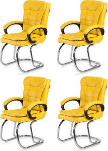 goyalson ergonomic visitor chair for office  home comfortable  durable design leatherette office adjustable arm chair yellow set of 4 optional installation available