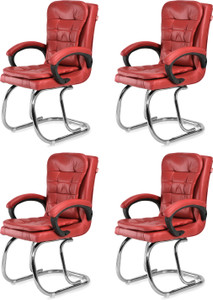 goyalson ergonomic visitor chair for office  home comfortable  durable design leatherette office adjustable arm chair red set of 4 optional installation available