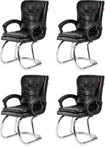goyalson ergonomic visitor chair for office  home comfortable  durable design leatherette office adjustable arm chair black set of 4 optional installation available