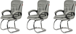 goyalson ergonomic visitor chair for office  home comfortable  durable design leatherette office adjustable arm chair grey set of 3 optional installation available