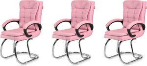 goyalson ergonomic visitor chair for office  home comfortable  durable design leatherette office adjustable arm chair pink set of 3 optional installation available