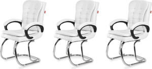 goyalson ergonomic visitor chair for office  home comfortable  durable design leatherette office adjustable arm chair white set of 3 optional installation available