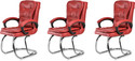 GOYALSON Ergonomic Visitor Chair for Office & Home Comfortable & Durable Design Leatherette Office Adjustable Arm Chair (Red, Set of 3, Optional Installation Available)