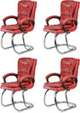 GOYALSON Ergonomic Visitor Chair for Office & Home Comfortable & Durable Design Leatherette Office Adjustable Arm Chair (Red, Set of 4, Optional Installation Available)