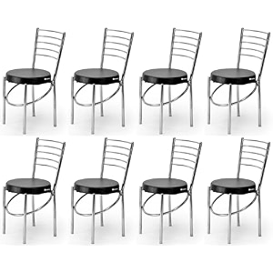 goyalson office home study chair ergonomic dining chair hotel restaurant chair with steel chrome polish and leatherite seat 8 black