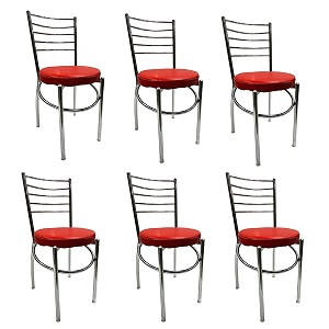 goyalson office home study chair ergonomic dining chair hotel restaurant chair with steel chrome polish and leatherite seat 6 red