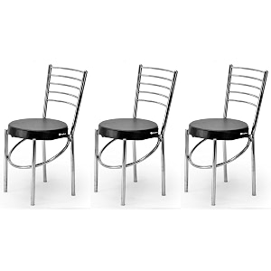 goyalson office home study chair ergonomic dining chair hotel restaurant chair with steel chrome polish and leatherite seat 3 black