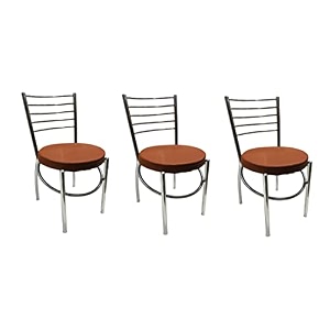 goyalson office home study chair ergonomic dining chair hotel restaurant chair with steel chrome polish and leatherite seat 3 brown