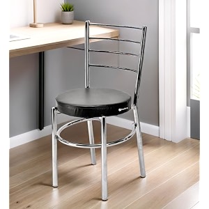 goyal steel amp furniture steel dining chair with cushion comfortable multi-purpose chair heavy duty for caf study hostel restaurant home office 1 black standard