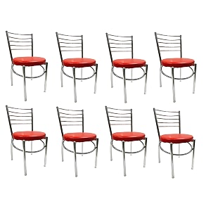 goyalson office home study chair ergonomic dining chair hotel restaurant chair with steel chrome polish and leatherite seat 8 red
