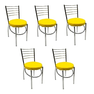 goyalson office home study chair ergonomic dining chair hotel restaurant chair with steel chrome polish and leatherite seat 5 yellow