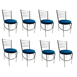 goyal steel amp furniture office home study ergonomic dining chair hotel restaurant chair with steel chrome polish and leatherite seat 8 blue standard