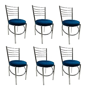 goyal steel amp furniture office home study ergonomic dining chair hotel restaurant chair with steel chrome polish and leatherite seat 6 blue standard