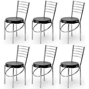 goyalson office home study chair ergonomic dining chair hotel restaurant chair with steel chrome polish and leatherite seat 6 black