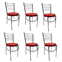 GOYALSON Office Home Study Chair Ergonomic Dining Chair Hotel Restaurant Chair with Steel Chrome Polish and leatherite seat (6, Red)