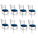 Goyal steel &amp; furniture Office Home Study Ergonomic Dining Chair Hotel Restaurant Chair with Steel Chrome Polish and leatherite seat (8, Blue, Standard)