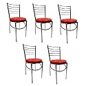 GOYALSON Office Home Study Chair Ergonomic Dining Chair Hotel Restaurant Chair with Steel Chrome Polish and leatherite seat (5, Red)