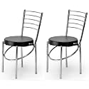 GOYALSON Office Home Study Chair Ergonomic Dining Chair Hotel Restaurant Chair with Steel Chrome Polish and leatherite seat (2, Black)