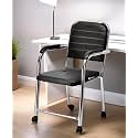 GOYALSON Office Chair Visitor with arm Rest with Steel Frame and Cushioned seat Back Chair Without Wheels Chair (1, Black, with Wheel)