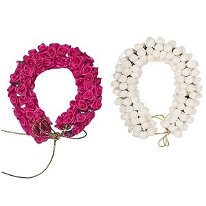 south indian artificial flower gajra juda hair bun maker for women amp girls white amp pink floral hair accessory wedding amp bharatanatyam pack of 2