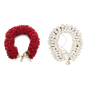 red amp white artificial gajra for hair bun  bridal jasmine mogra garland  traditional indian wedding juda flowers  hair accessories for women amp girls  dance amp pooja wear