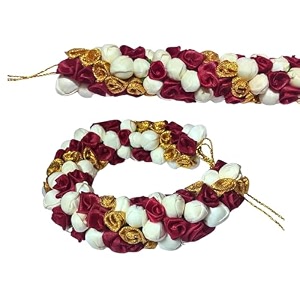 white amp maroon artificial flower gajra for hair bun  reusable silk juda gajra for wedding temple pooja  bridal hair accessory for women amp girls