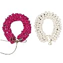 South Indian Artificial Flower Gajra Juda, Hair Bun Maker for Women &amp; Girls, White &amp; Pink Floral Hair Accessory, Wedding &amp; Bharatanatyam, Pack of 2